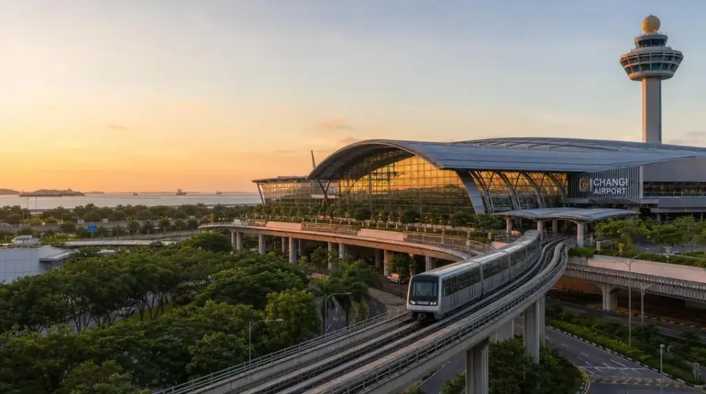 Jakie jest położenie lotniska Singapur-Changi w stosunku do centrum miasta?